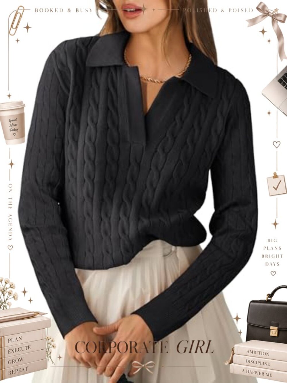 Cable Knit V Neck Long Sleeve Pullover Sweater